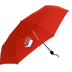 roter Schrim mit Theesen Logo